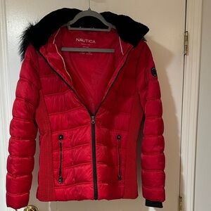Nautica Women's Vibrant Red Puffer Coat